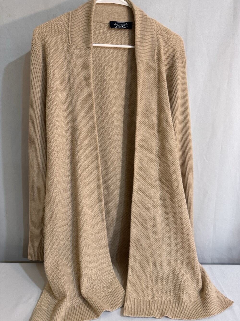 Magnolia 100% Cashmere Camel Academic Long Open Cardigan XL